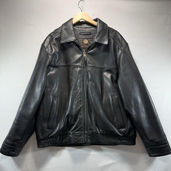 Andrew Marc New York Black Leather Jacket Quilted Lining Sz XL Vintage